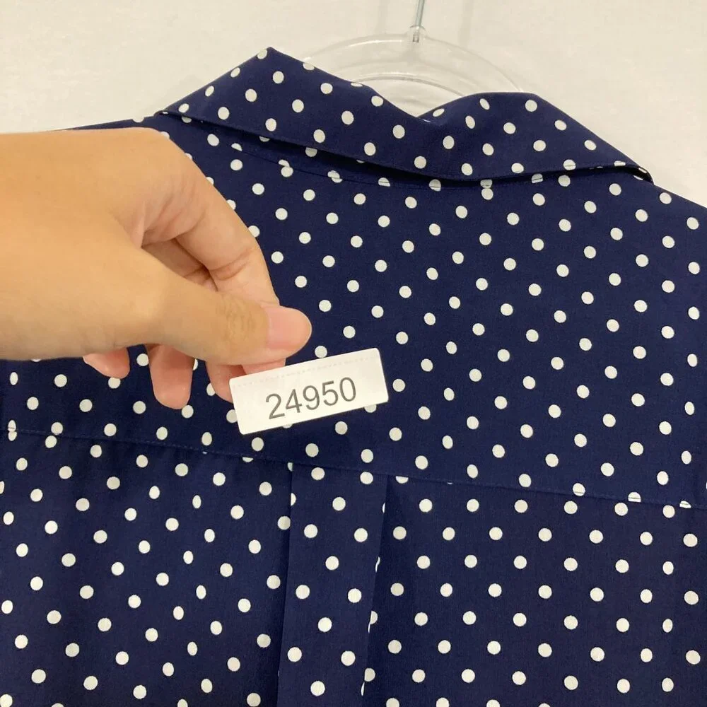 Notations Navy Blue Polka Dot, Lightweight, poly SOFT drape Shirt. Like NEW! - Picture 11 of 11